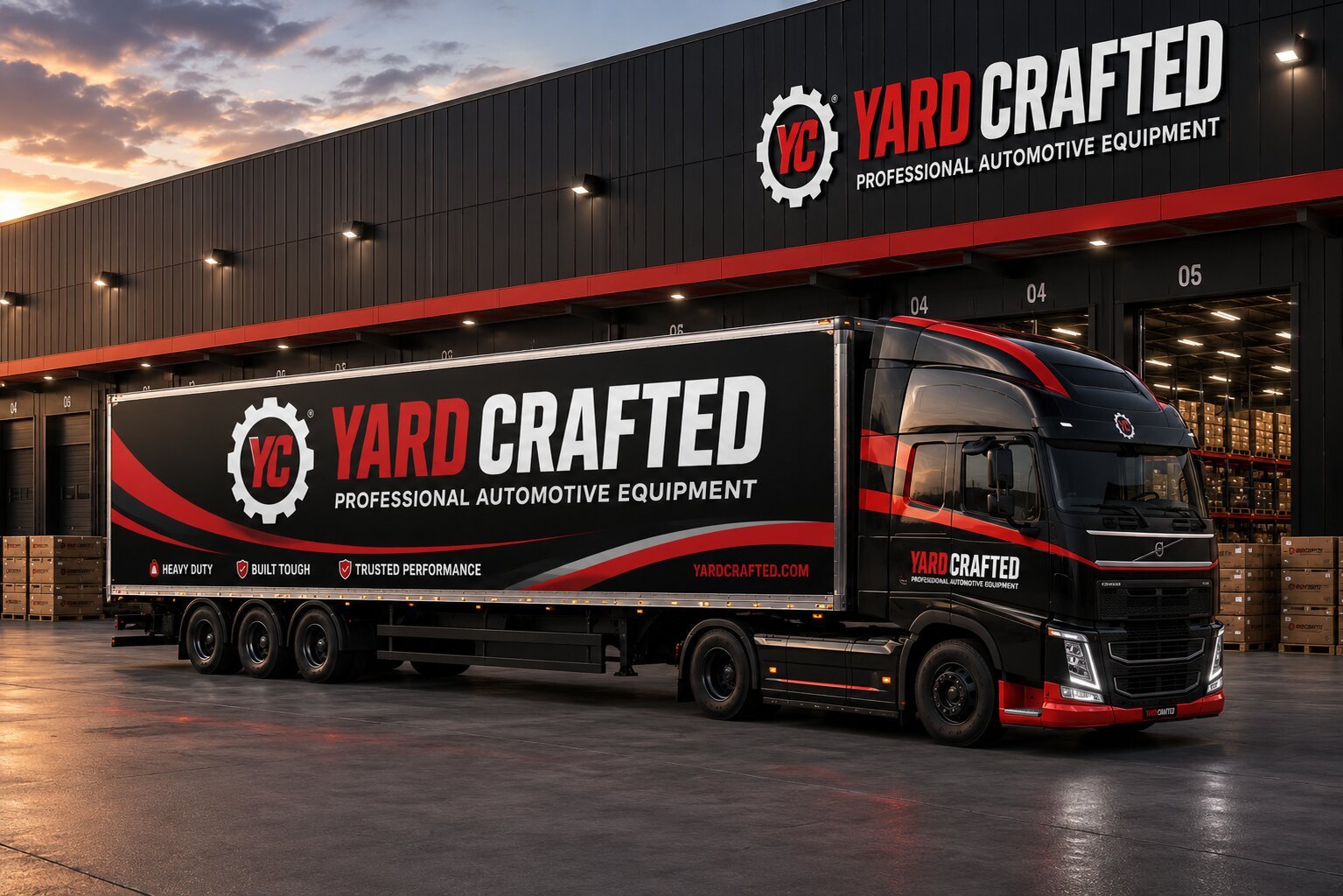 Yard Crafted branded delivery truck outside the warehouse